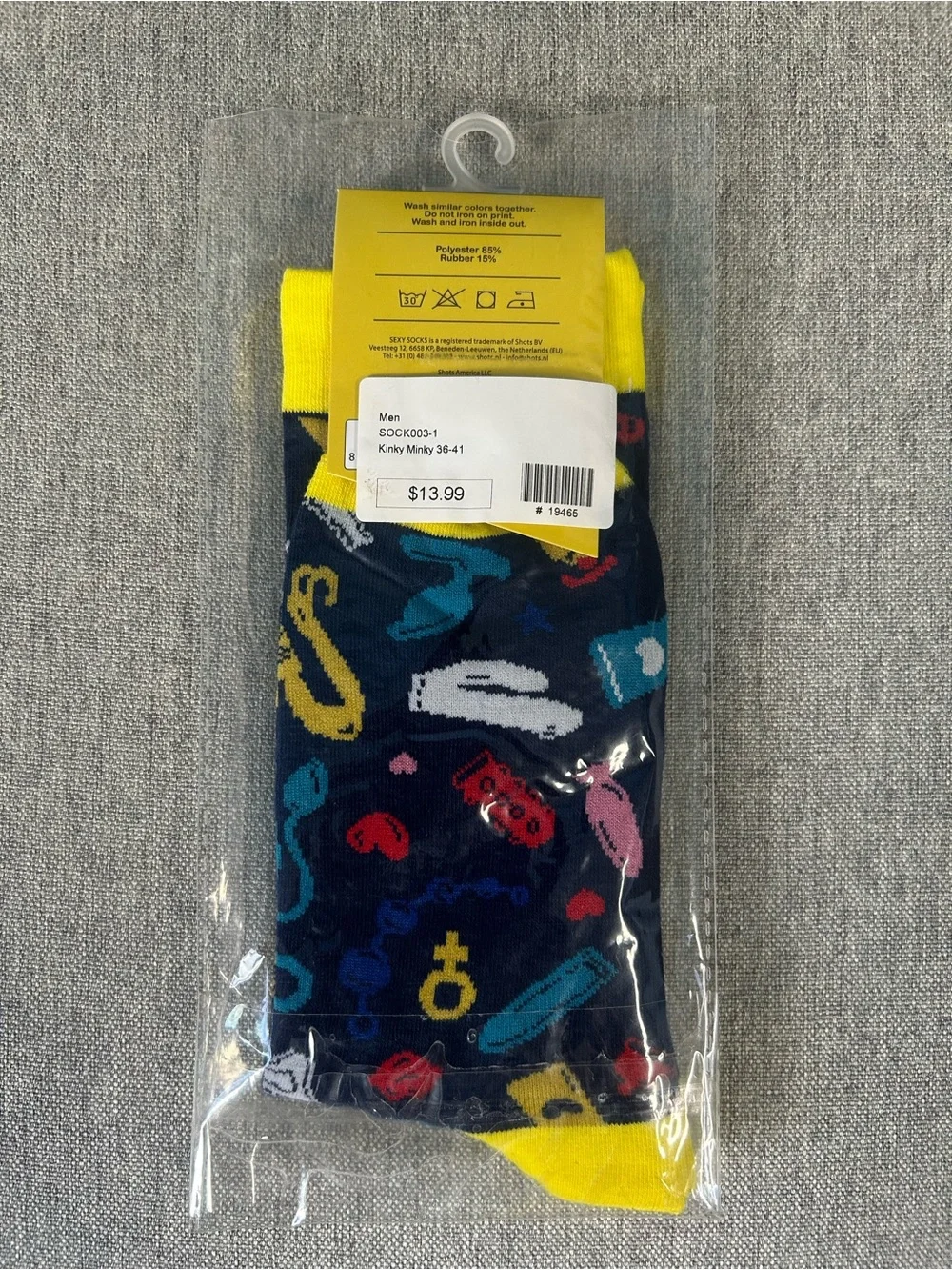 Kinky Minky Men's Navy Patterned Casual Socks with Yellow Accents